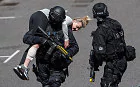 Members of the emergency services take part in Operation Strong Tower, a major counter-terrorism exercise where they respond to a mock terrorist firearms attack at Aldwych Station in London